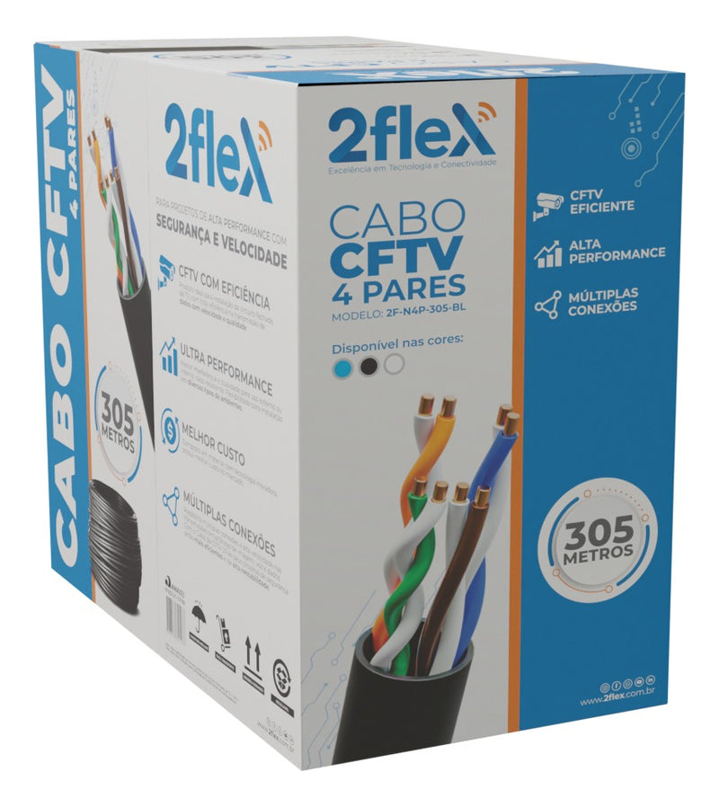 2Flex Cabo Rede Utp Lan Cat5e 4 Pares Cca 305 Metros Branco