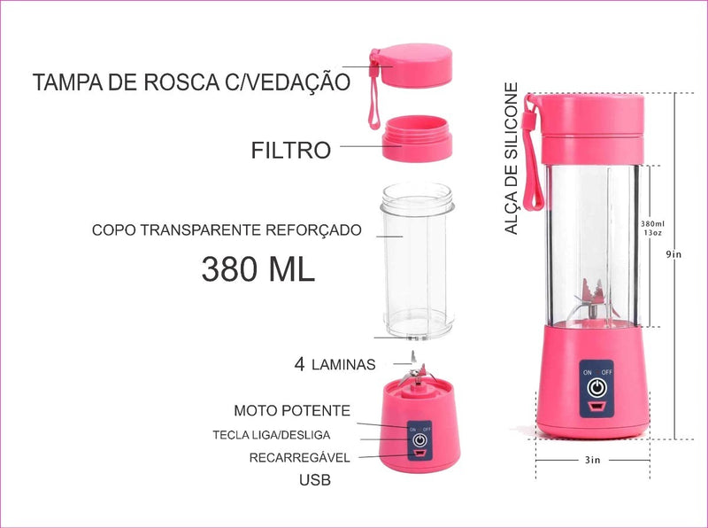 Academia Vitamina 110u002F220 Mixer Processador Portátil Mini Liquidificador s Usb