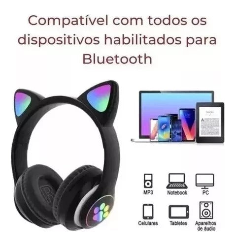 01Smart Fone Gatinho Sem Fio Com Led Bluetooth Infantil Meninas Gato