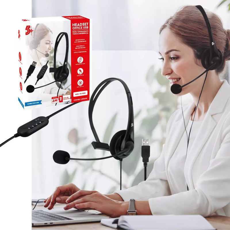 5+ Fone Headset Home Office Telemarketing Callcenter Usb