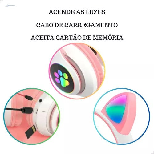 01Smart Fone Gatinho Sem Fio Com Led Bluetooth Infantil Meninas Gato