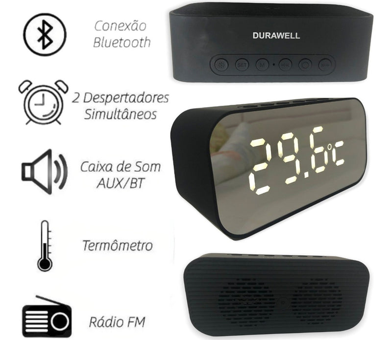 |mport Rádio Relógio Digital Despertador Caixa De Som Bluetooth Fm