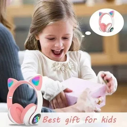 01Smart Fone Gatinho Sem Fio Com Led Bluetooth Infantil Meninas Gato