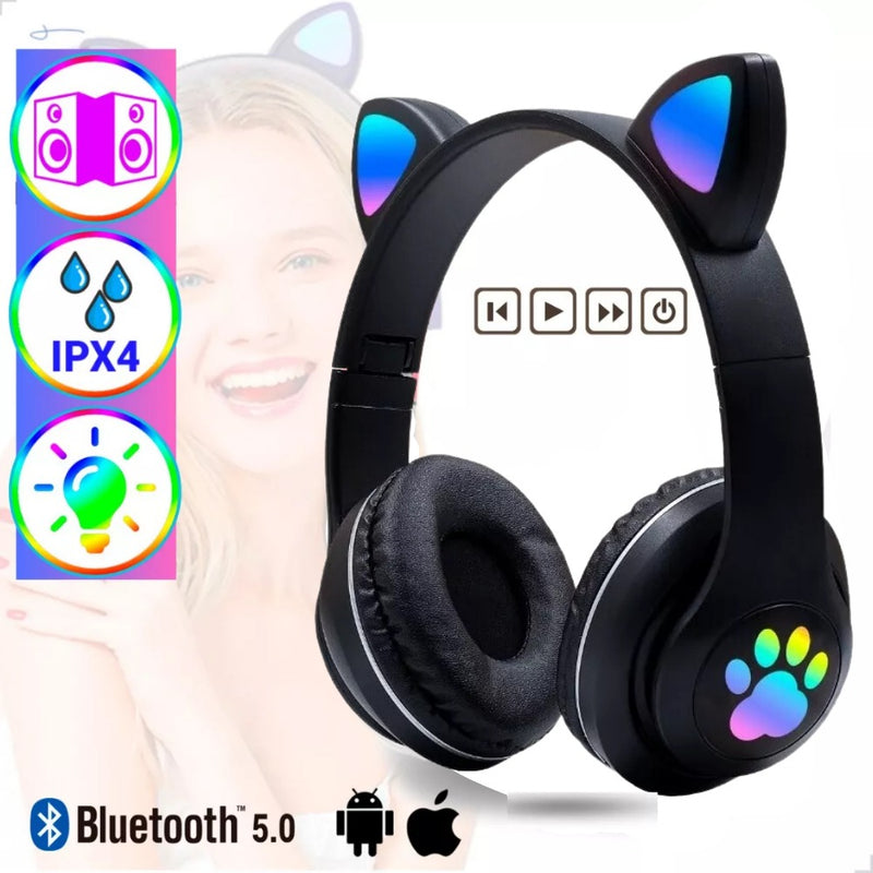 01Smart Fone Gatinho Sem Fio Com Led Bluetooth Infantil Meninas Gato