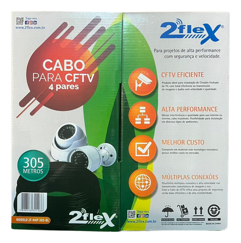 2Flex Cabo Rede Utp Lan 4p Cftv Cat5e 4 Pares Cca – 305 Metros